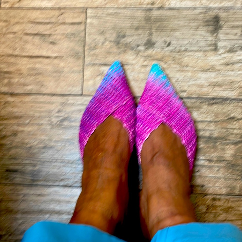 Anthropologie Vibrant Pink and Turquoise Flats